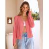 MEROKEETY Women’s Open Front Lightweight Cardigan 2026 Summer Casual Long Sleeve Button Beach Cover Up Tops(Coral Red)