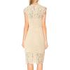 MEROKEETY Women’s Sleeveless Lace Floral Elegant Cocktail Dress Crew Neck Knee Length for Party(Beige)