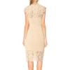 MEROKEETY Women’s Sleeveless Lace Floral Elegant Cocktail Dress Crew Neck Knee Length for Party(Beige)