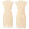 MEROKEETY Women’s Sleeveless Lace Floral Elegant Cocktail Dress Crew Neck Knee Length for Party(Beige)