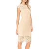 MEROKEETY Women’s Sleeveless Lace Floral Elegant Cocktail Dress Crew Neck Knee Length for Party(Beige)