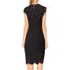 MEROKEETY Women’s Sleeveless Lace Floral Elegant Cocktail Dress Crew Neck Knee Length for Party(Black)