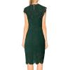 MEROKEETY Women’s Sleeveless Lace Floral Elegant Cocktail Dress Crew Neck Knee Length for Party(Dark Green)
