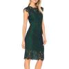 MEROKEETY Women’s Sleeveless Lace Floral Elegant Cocktail Dress Crew Neck Knee Length for Party(Dark Green)