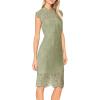 MEROKEETY Women’s Sleeveless Lace Floral Elegant Cocktail Dress Crew Neck Knee Length for Party(Light Olive)
