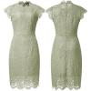 MEROKEETY Women’s Sleeveless Lace Floral Elegant Cocktail Dress Crew Neck Knee Length for Party(Light Olive)