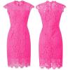 MEROKEETY Women’s Sleeveless Lace Floral Elegant Cocktail Dress Crew Neck Knee Length for Party(Magenta)