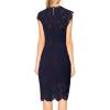 MEROKEETY Women’s Sleeveless Lace Floral Elegant Cocktail Dress Crew Neck Knee Length for Party(Navy)