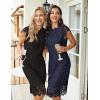 MEROKEETY Women’s Sleeveless Lace Floral Elegant Cocktail Dress Crew Neck Knee Length for Party(Navy)