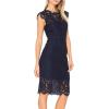MEROKEETY Women’s Sleeveless Lace Floral Elegant Cocktail Dress Crew Neck Knee Length for Party(Navy)