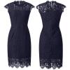 MEROKEETY Women’s Sleeveless Lace Floral Elegant Cocktail Dress Crew Neck Knee Length for Party(Navy)