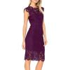 MEROKEETY Women’s Sleeveless Lace Floral Elegant Cocktail Dress Crew Neck Knee Length for Party(Plum)