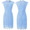 MEROKEETY Women’s Sleeveless Lace Floral Elegant Cocktail Dress Crew Neck Knee Length for Party(Powder Blue)