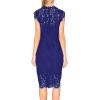 MEROKEETY Women’s Sleeveless Lace Floral Elegant Cocktail Dress Crew Neck Knee Length for Party(Royal)