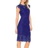 MEROKEETY Women’s Sleeveless Lace Floral Elegant Cocktail Dress Crew Neck Knee Length for Party(Royal)