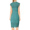 MEROKEETY Women’s Sleeveless Lace Floral Elegant Cocktail Dress Crew Neck Knee Length for Party(Turquoise)