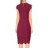 MEROKEETY Women’s Sleeveless Lace Floral Elegant Cocktail Dress Crew Neck Knee Length for Party(Velvet Wine)