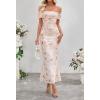 MEROKEETY Women’s Spring Off Shoulder Floral Maxi Dress 2026 Summer Formal Beach Wedding Guest Cocktail Bodycon Dresses(Beige)