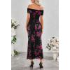 MEROKEETY Women’s Spring Off Shoulder Floral Maxi Dress 2026 Summer Formal Beach Wedding Guest Cocktail Bodycon Dresses(Black)