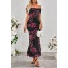 MEROKEETY Women’s Spring Off Shoulder Floral Maxi Dress 2026 Summer Formal Beach Wedding Guest Cocktail Bodycon Dresses(Black)