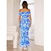 MEROKEETY Women’s Spring Off Shoulder Floral Maxi Dress 2026 Summer Formal Beach Wedding Guest Cocktail Bodycon Dresses(Blue)