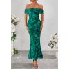 MEROKEETY Women’s Spring Off Shoulder Floral Maxi Dress 2026 Summer Formal Beach Wedding Guest Cocktail Bodycon Dresses(Green)