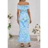 MEROKEETY Women’s Spring Off Shoulder Floral Maxi Dress 2026 Summer Formal Beach Wedding Guest Cocktail Bodycon Dresses(Lightblue)