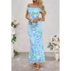 MEROKEETY Women’s Spring Off Shoulder Floral Maxi Dress 2026 Summer Formal Beach Wedding Guest Cocktail Bodycon Dresses(Lightblue)