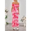 MEROKEETY Women’s Spring Off Shoulder Floral Maxi Dress 2026 Summer Formal Beach Wedding Guest Cocktail Bodycon Dresses(Pink)