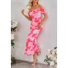 MEROKEETY Women’s Spring Off Shoulder Floral Maxi Dress 2026 Summer Formal Beach Wedding Guest Cocktail Bodycon Dresses(Pink)