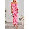 MEROKEETY Women’s Spring Off Shoulder Floral Maxi Dress 2026 Summer Formal Beach Wedding Guest Cocktail Bodycon Dresses(Pink)
