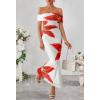 MEROKEETY Women’s Spring Off Shoulder Floral Maxi Dress 2026 Summer Formal Beach Wedding Guest Cocktail Bodycon Dresses(Red)