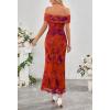 MEROKEETY Women’s Spring Off Shoulder Floral Maxi Dress 2026 Summer Formal Beach Wedding Guest Cocktail Bodycon Dresses(Rustred)