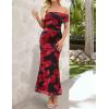 MEROKEETY Women’s Spring Off Shoulder Floral Maxi Dress 2026 Summer Formal Beach Wedding Guest Cocktail Bodycon Dresses(Wine)