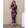 MEROKEETY Women’s Spring Wedding Guest Dress 2026 Long Sleeve Bodycon Floral Mesh Fall Cocktail Holiday Party Maxi Dresses
