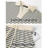 MEROKEETY Women’s Striped 2 Piece Outfits Casual Skirt Set Workout Short Sleeve Polo Shirt Skort Matching Lounge Sets(Apricot)