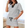 MEROKEETY Women’s Striped 2 Piece Outfits Casual Skirt Set Workout Short Sleeve Polo Shirt Skort Matching Lounge Sets(Black)