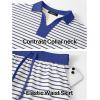 MEROKEETY Women’s Striped 2 Piece Outfits Casual Skirt Set Workout Short Sleeve Polo Shirt Skort Matching Lounge Sets(Blue)