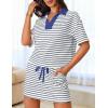 MEROKEETY Women’s Striped 2 Piece Outfits Casual Skirt Set Workout Short Sleeve Polo Shirt Skort Matching Lounge Sets(Blue)