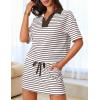 MEROKEETY Women’s Striped 2 Piece Outfits Casual Skirt Set Workout Short Sleeve Polo Shirt Skort Matching Lounge Sets(Brown)