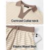 MEROKEETY Women’s Striped 2 Piece Outfits Casual Skirt Set Workout Short Sleeve Polo Shirt Skort Matching Lounge Sets(Khaki)