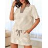 MEROKEETY Women’s Striped 2 Piece Outfits Casual Skirt Set Workout Short Sleeve Polo Shirt Skort Matching Lounge Sets(Khaki)