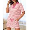 MEROKEETY Women’s Striped 2 Piece Outfits Casual Skirt Set Workout Short Sleeve Polo Shirt Skort Matching Lounge Sets(Pink)