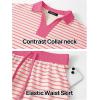 MEROKEETY Women’s Striped 2 Piece Outfits Casual Skirt Set Workout Short Sleeve Polo Shirt Skort Matching Lounge Sets(Pink)