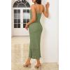 MEROKEETY Women’s Summer Bodycon Spaghetti Strap Dress Square Neck Lace Wedding Guest Cocktail Maxi Dresses(Green)