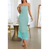 MEROKEETY Women’s Summer Bodycon Spaghetti Strap Dress Square Neck Lace Wedding Guest Cocktail Maxi Dresses(Lake Blue)
