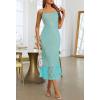 MEROKEETY Women’s Summer Bodycon Spaghetti Strap Dress Square Neck Lace Wedding Guest Cocktail Maxi Dresses(Lake Blue)