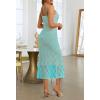 MEROKEETY Women’s Summer Bodycon Spaghetti Strap Dress Square Neck Lace Wedding Guest Cocktail Maxi Dresses(Lake Blue)
