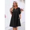 MEROKEETY Women’s Summer Casual Shift Dresses Beach Vacation Short Sleeve V Neck Spring Mini Dress(Black)