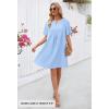 MEROKEETY Women’s Summer Casual Shift Dresses Beach Vacation Short Sleeve V Neck Spring Mini Dress(Blue)
